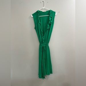 Boden sleeveless ruffle green wrap dress
